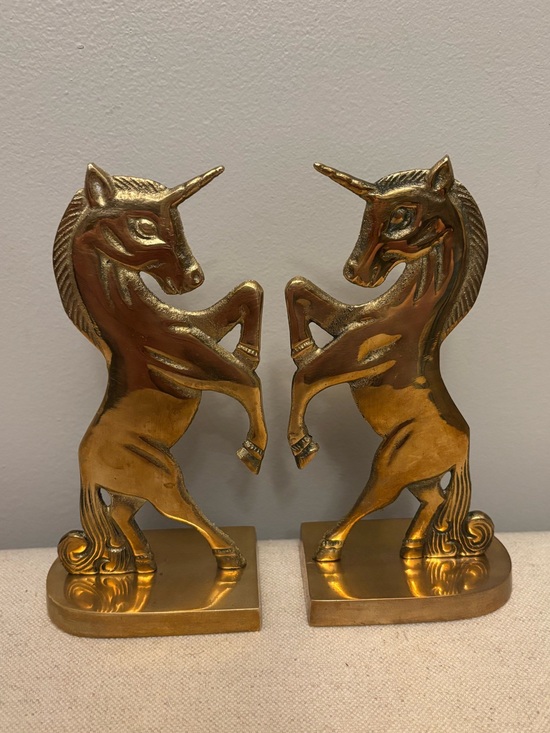 Other - Vintage Solid Brass Rearing Unicorn Bookends Mid Century Hollywood Regency Set